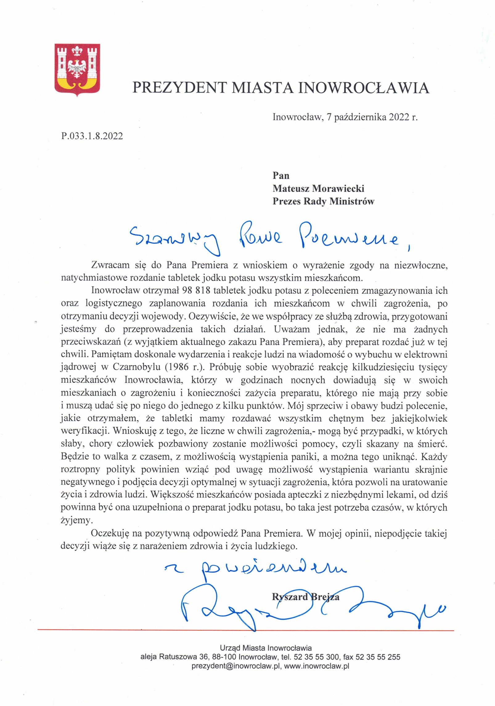 pismo do Premiera Mateusza Morawieckiego